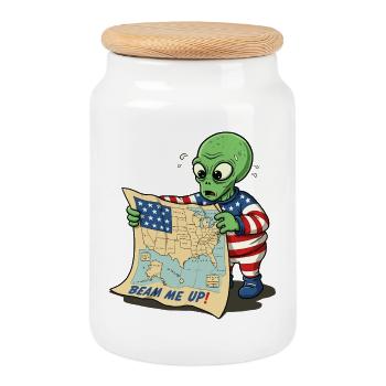 Süßer Alien mit USA Landkarte - Keksdose mit Holzdeckel - Weiß - Vorne