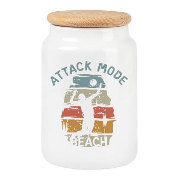 Attack Mode Beach - Joueur de volley-ball vintage - Boîte à biscuits avec couvercle en bois - blanc - Devant