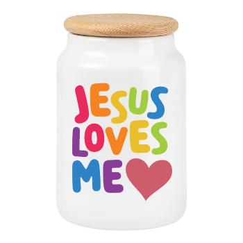 LGBT Pride Month - Jesus Loves Me - Cookie Jar with Wooden Lid - white - Front