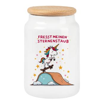 Skateboard Unicorn - Cookie Jar with Wooden Lid - white - Front