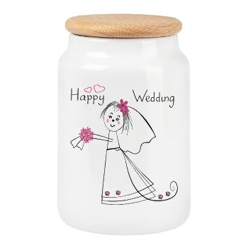 Happy Wedding Hochzeit - Keksdose mit Holzdeckel - Weiß - Vorne