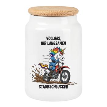 Unicorn Motocross - Cookie Jar with Wooden Lid - white - Front