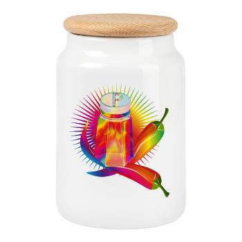 Colorful pepper shakers with hot chillies - Cookie Jar with Wooden Lid - white - Front