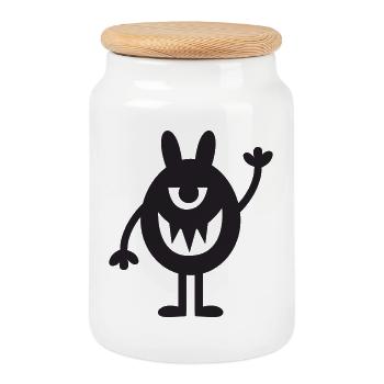 Niedliches glückliches Monster im Cartoon-Stil - Keksdose mit Holzdeckel - Weiß - Vorne