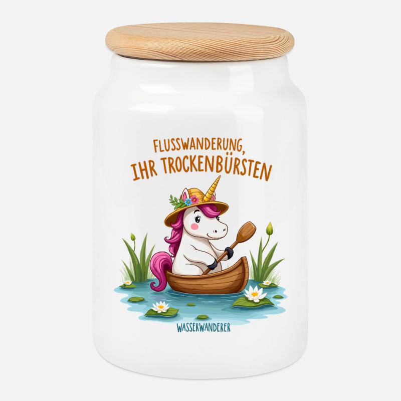 Einhorn Kanufahrt - Keksdose mit Holzdeckel - Weiß