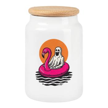Ghost and flamingo - Keksdose mit Holzdeckel - Weiß - Vorne