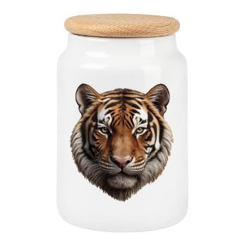Illustration de visage de tigre majestueux - Boîte à biscuits avec couvercle en bois - blanc - Devant