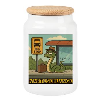 Warteschlange by Rico Beck - Keksdose mit Holzdeckel - Weiß - Vorne