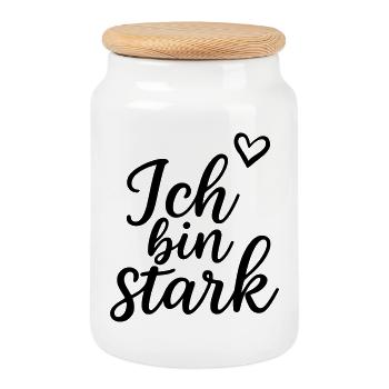 Ich bin stark - Keksdose mit Holzdeckel - Weiß - Vorne