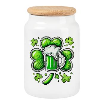 Vert pastel motif de la bière de la Saint-Patrick - Boîte à biscuits avec couvercle en bois - blanc - Devant