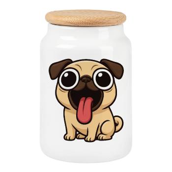 Kawaii Mops Hund süß Cartoon für Jungs und Kinder - Keksdose mit Holzdeckel - Weiß - Vorne