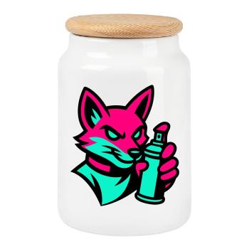 Graffiti Renard - Boîte à biscuits avec couvercle en bois - blanc - Devant
