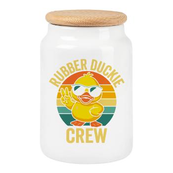 Rubber Duckie Crew Sunglasses Illustration - Cookie Jar with Wooden Lid - white - Front