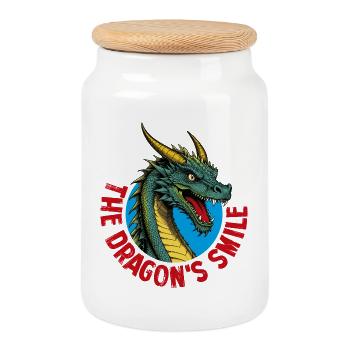 Smiling dragon - Cookie Jar with Wooden Lid - white - Front