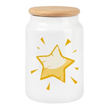 Shining Cartoon Star – Cheerful Golden Design - Cookie Jar with Wooden Lid - white - Front