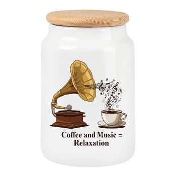 Coffee and Music = Relaxation - Cookie Jar with Wooden Lid - white - Front