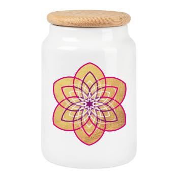 Yoga Fleur d’Or Fleur Soleil Mandala Méditation om - Boîte à biscuits avec couvercle en bois - blanc - Devant