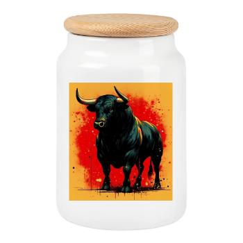 bull - Cookie Jar with Wooden Lid - white - Front