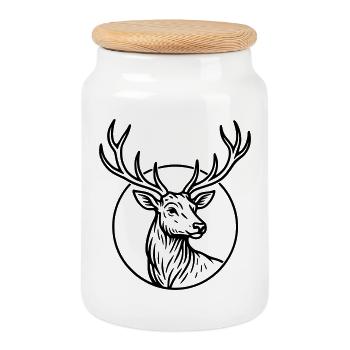 Large, deer - Cookie Jar with Wooden Lid - white - Front