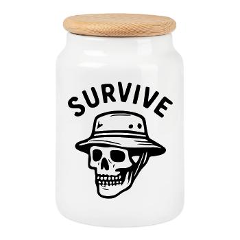 Survive - skull - Cookie Jar with Wooden Lid - white - Front