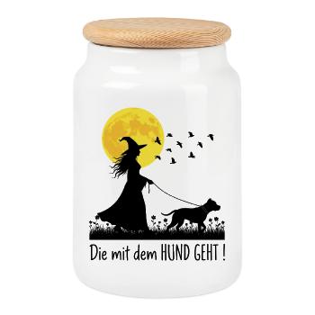 Die mit dem Pitbull geht ! - Keksdose mit Holzdeckel - Weiß - Vorne