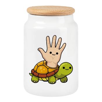 conception de dessin animé de tortue pour gaucher ludique - Boîte à biscuits avec couvercle en bois - blanc - Devant