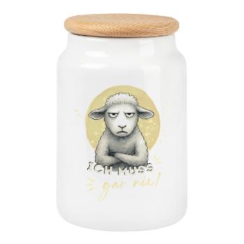 Je dois – rien ! Motif de mouton amusant - Boîte à biscuits avec couvercle en bois - blanc - Devant