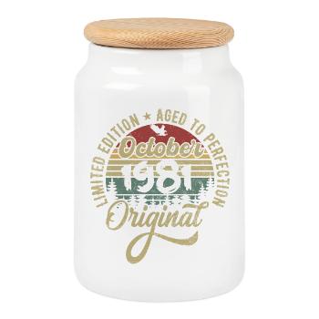 october 1981 anniversary october 1981 october - Cookie Jar with Wooden Lid - white - Front