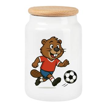 biber-fussball - Keksdose mit Holzdeckel - Weiß - Vorne