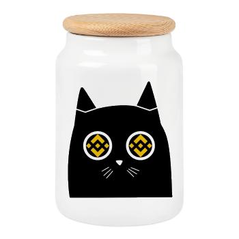 Chat cryptique Illustration numérique - Boîte à biscuits avec couvercle en bois - blanc - Devant