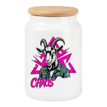 Chaos Ziege Punkrock Design - Keksdose mit Holzdeckel - Weiß - Vorne