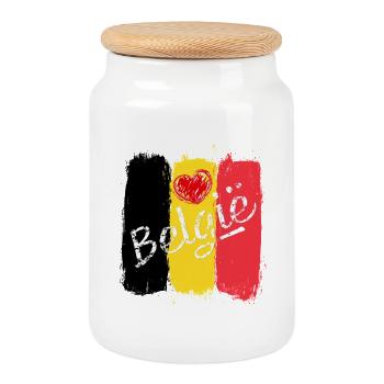 Drapeau Belgique avec Cœur – Design Grunge - Boîte à biscuits avec couvercle en bois - blanc - Devant