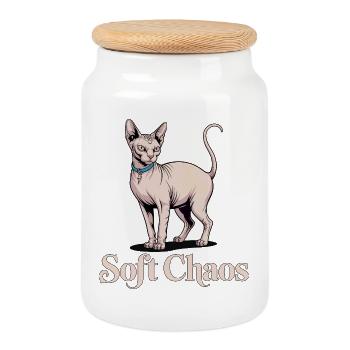 Soft Chaos Sphynx Cat - Cookie Jar with Wooden Lid - white - Front