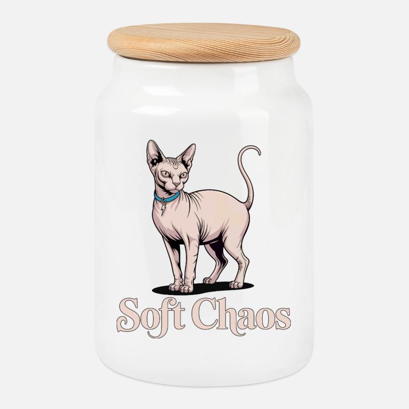 Soft Chaos Sphynx Katze - Keksdose mit Holzdeckel - Weiß