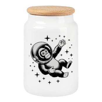 Affe im Weltraum - Cooles Astronomie-Logo - Keksdose mit Holzdeckel - Weiß - Vorne