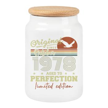 1978 Octobre 1978 anniversaire octobre 1978 - Boîte à biscuits avec couvercle en bois - blanc - Devant