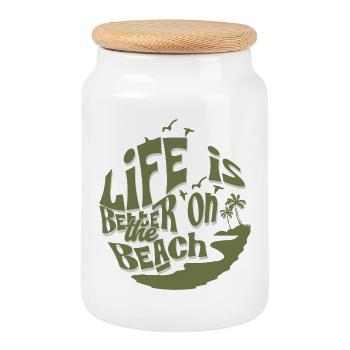 La vie sur la plage - Boîte à biscuits avec couvercle en bois - blanc - Devant