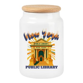 NEW YORK CITY - PUBLIC LIBRARY Shirt - Keksdose mit Holzdeckel - Weiß - Vorne