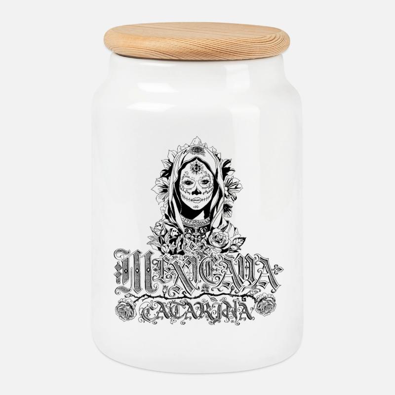 Mexicana Catarina black - Keksdose mit Holzdeckel - Weiß