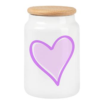Cœur violet avec contour noir - Boîte à biscuits avec couvercle en bois - blanc - Devant
