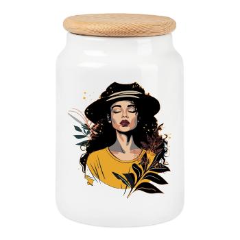 Visage de femme - Boîte à biscuits avec couvercle en bois - blanc - Devant