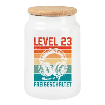 23. Geburtstag Männer Gamer Level 23 Unlocked - Keksdose mit Holzdeckel - Weiß - Vorne