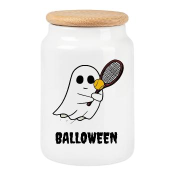 Halloween Tennis Fantôme BALLOWEEN Petit Fantôme - Boîte à biscuits avec couvercle en bois - blanc - Devant