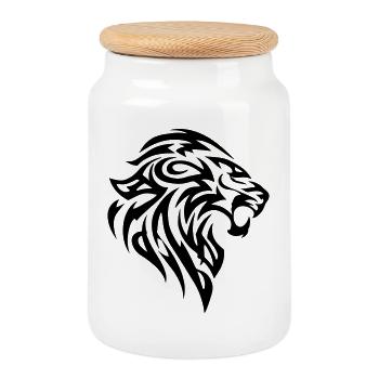 Leo Tribal - Boîte à biscuits avec couvercle en bois - blanc - Devant