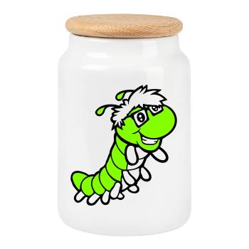 Nerd Caterpillar Intelligent Geek Worm Horn-rimmed Glasses Smart - Cookie Jar with Wooden Lid - white - Front