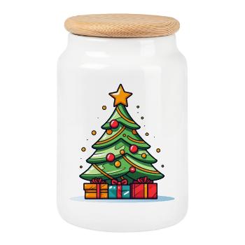 Arbre de Noël vibrant avec splendeur de cadeaux - Boîte à biscuits avec couvercle en bois - blanc - Devant