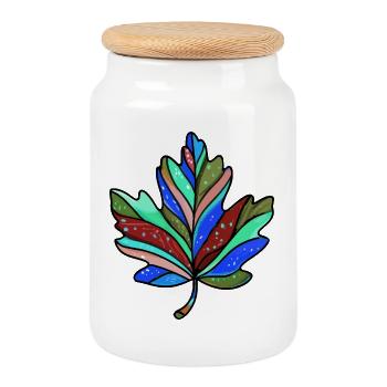 Leaf Autumn Colorful Maple - Cookie Jar with Wooden Lid - white - Front