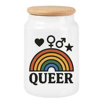 Regenbogen Symbol mit LGBTQ+ Icons - Keksdose mit Holzdeckel - Weiß - Vorne