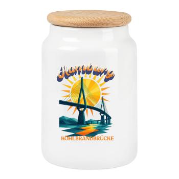 Hamburg Köhlbrandbrücke Shirt – Retro Design - Keksdose mit Holzdeckel - Weiß - Vorne