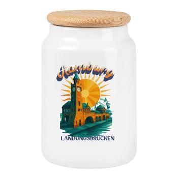 Hamburg Michel Shirt – St. Michaelis Kirche Retro  - Keksdose mit Holzdeckel - Weiß - Vorne